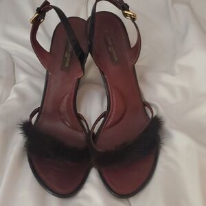 Louis Vuitton Black Sandals with Fur Accent 4 Inch Heel